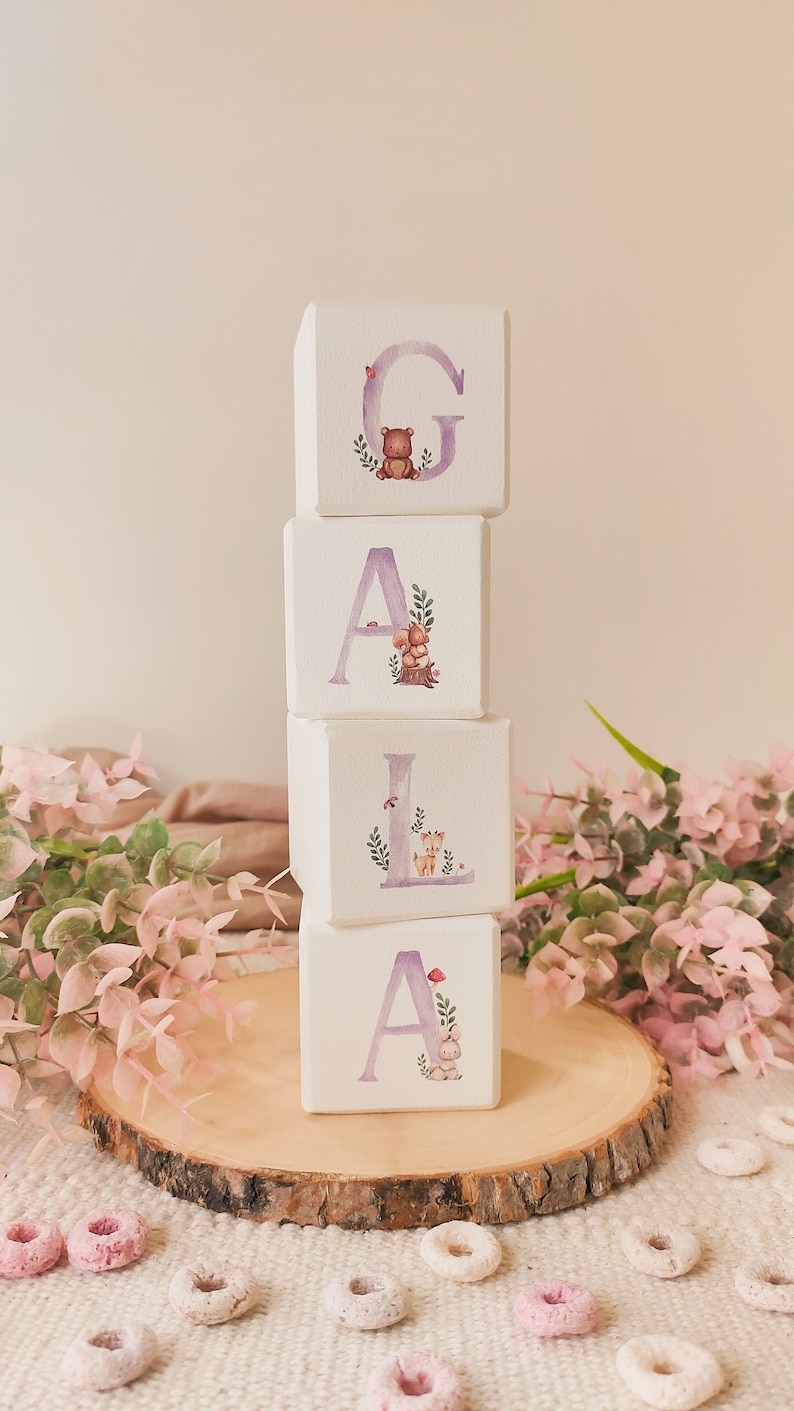 Personalized beech wood cubes with animal alphabet Malva