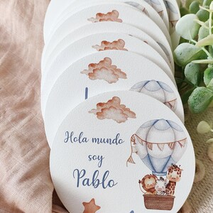 Birthday wooden discs animal collection in balloon Azul bebé