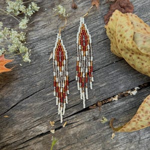 Fall warm earth-toned handwoven beaded earrings