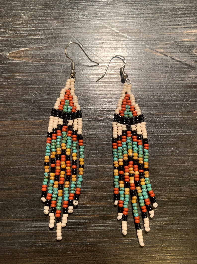 Small turquoise and terra cotta Native American fringe | Etsy