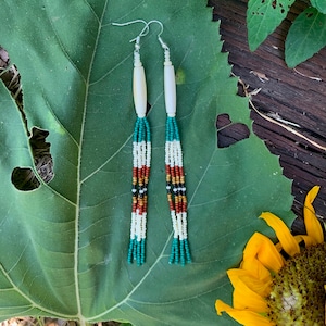 long hairpipe bone earth toned fringe earrings