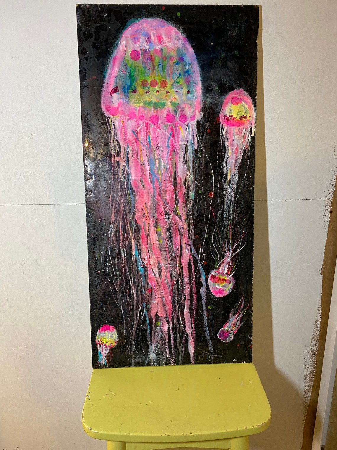 Colourful Jelly Fish mixed media original painting Etsy