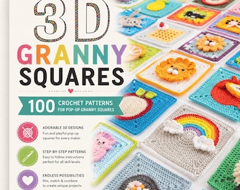 Modelli all'uncinetto 3D della nonna +100 quadrati in PDF / Simpatici blocchi pop-up all'uncinetto / Disegni amigurumi della nonna / Libro di modelli digitali all'uncinetto