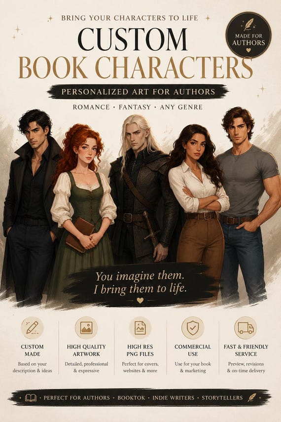 Custom Book Character Portrait | Fantasy Character Art | Romance OC Illustration | Author Character Design | Digital PNG