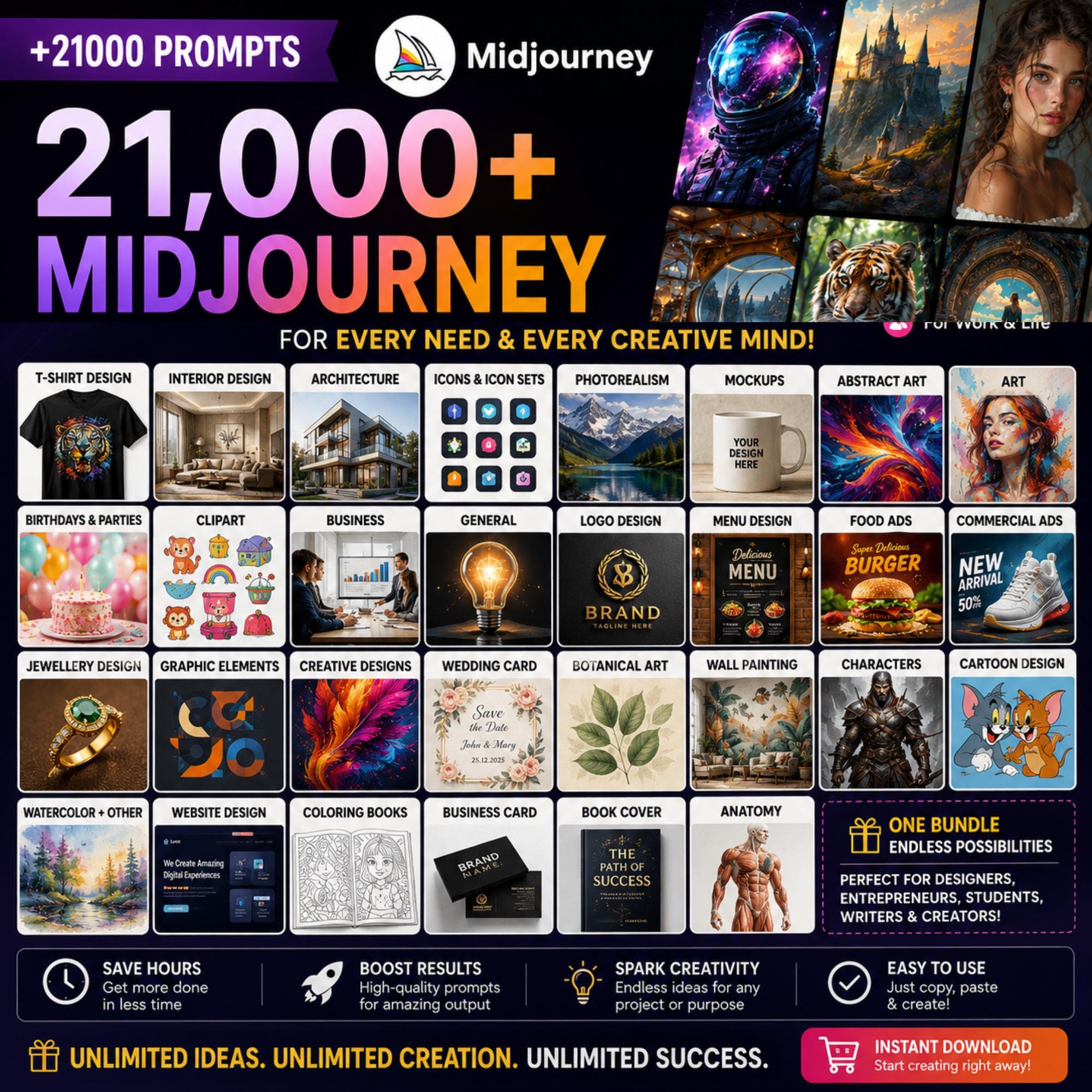 21000+ AI Prompts Bundle | Midjourney Prompt Pack, Mockup, T-shirt ...