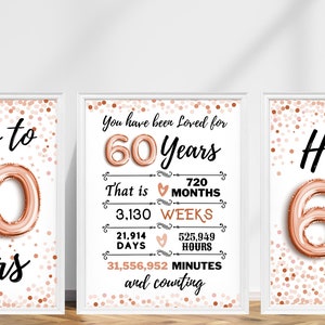 60th Birthday Sign Rose Gold, 60th Birthday Sign, Cheers to 60 Years, Hello 60 Sign, Rose Gold 60th Birthday, 60th Anniversary Signs Pack