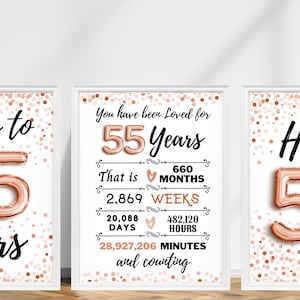55th Birthday Sign Rose Gold, 55th Birthday Sign, Cheers to 55 Years, Hello 55 Sign, Rose Gold 55th Birthday, 55th Anniversary Signs Pack