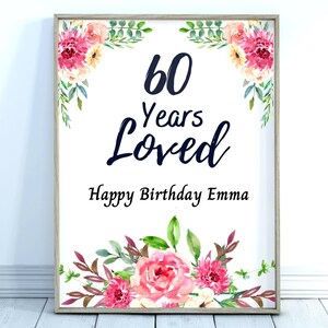 60 Years Loved Banner, Personalized 60 Years Loved Sign, 60th Birthday Party Decor, 60th Birthday Decorations, Custom 60 Years Birthday Sign