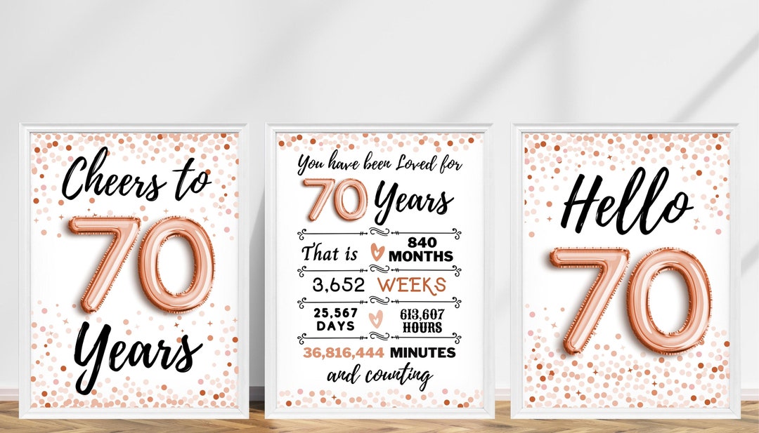 70th Birthday Sign Rose Gold, 70th Birthday Sign, Cheers to 70 Years ...