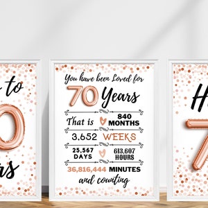 70th Birthday Sign Rose Gold, 70th Birthday Sign, Cheers to 70 Years, Hello 70 Sign, Rose Gold 70th Birthday, 70th Anniversary Signs Pack