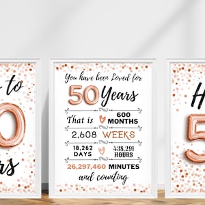 50th Birthday Sign Rose Gold, 50th Birthday Sign, Cheers to 50 Years, Hello 50 Sign, Rose Gold 50th Birthday, 50th Anniversary Signs Pack