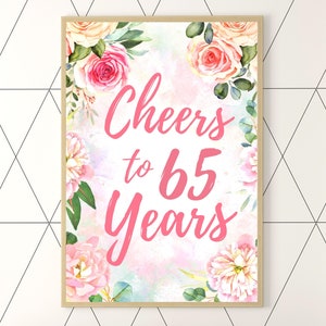 Cheers to 65 Years Sign, 65th Birthday Sign, 65th Birthday Decorations, 65 Years Loved Banner, 65th Anniversary Sign, 65 Years Loved Sign