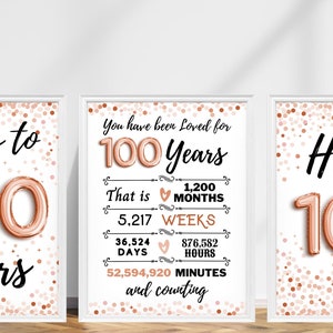 100歳の誕生日サイン ローズゴールド、100歳の誕生日サイン、100周年をお祝い、こんにちは100サイン、ローズゴールド100歳の誕生日、100周年記念サイン