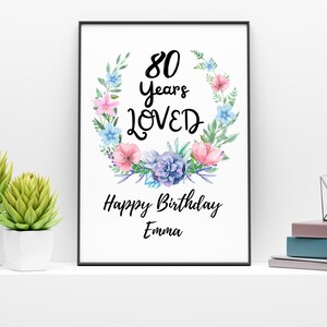 80th Birthday Decorations Sign, 80 Years Loved Sign, Custom Birthday Sign, 80th Birthday Party Decor, Floral Birthday Decor, 80th Birthday