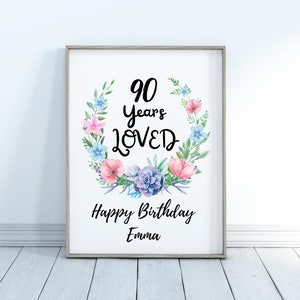 90th Birthday Decorations Sign, 90 Years Loved Sign, Custom Birthday Sign, 90th Birthday Party Decor, Floral Birthday Decor, 90th Birthday