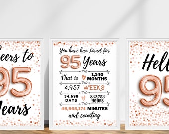 95th Birthday Sign Rose Gold, 95th Birthday Sign, Cheers to 95 Years, Hello 95 Sign, Rose Gold 95th Birthday, 95th Anniversary Signs Pack