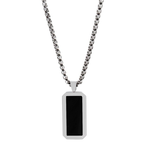 Collier en argent avec pendentif rectangle en onyx - Collier de pierres précieuses pour homme et femme - Collier en acier inoxydable avec pierres précieuses