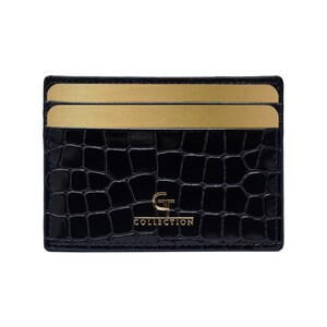 Tarjetero con estampado de cocodrilo brillante para hombre - Cuero genuino negro / Cartera delgada elegante para tarjetas / Regalo de prestigio para hombres - Regalo para el día de San Valentín