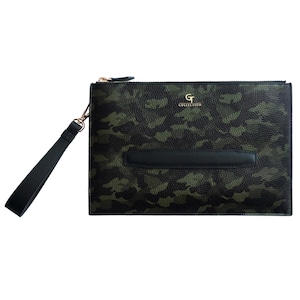 Bolso de mano de cuero para hombre - Camuflaje verde con detalles dorados / Bolso elegante y funcional para uso diario