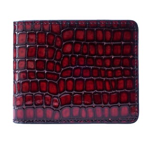 Cartera con estampado de cocodrilo para hombre - Cuero genuino rojo / Cartera delgada elegante / Regalo de prestigio para hombres - Regalo para el día de San Valentín