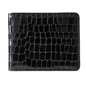 Cartera con estampado de cocodrilo para hombre - Cuero genuino negro / Cartera delgada elegante / Regalo de prestigio para hombres - Regalo para el día de San Valentín