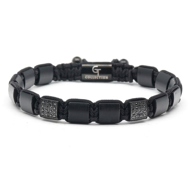 Bracelet de perles plates ONYX MAT pour hommes - Taille unique