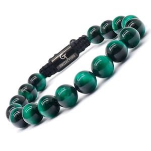 Men&#39;s GREEN TIGER EYE Beaded Bracelet - One Size Fits All
