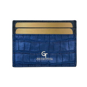 Kaarthouder heren krokodillenprint - blauw echt leer | Elegante slanke portemonnee voor pasjes | Prestigecadeau voor mannen