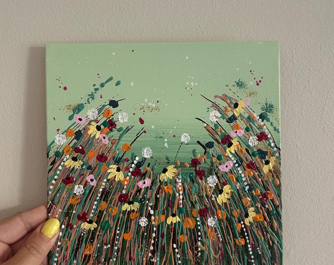 Wildflowers Original Acrylic Painting: Colourful Floral Art, Botanical Wall Decor, Square Canvas Panel Art