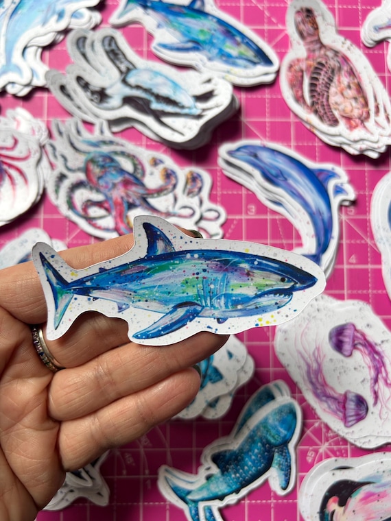Great White Shark Sticker, Glossy Vinyl Animal Decal, Sea Life, Small Journal Sticker, Wildlife Decal, Scrapbooking, Shark Gifts