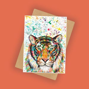 Carte tigre, carte de voeux, carte vierge, carte animal sauvage, carte tigre arc-en-ciel, motif animalier, carte pour toutes les occasions, carte A6, cartes animaux,