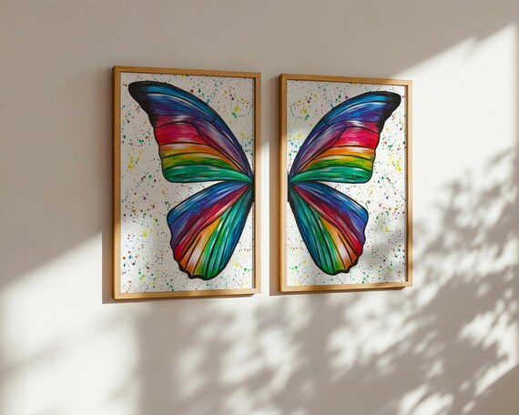 Rainbow Butterfly Art Print Set
