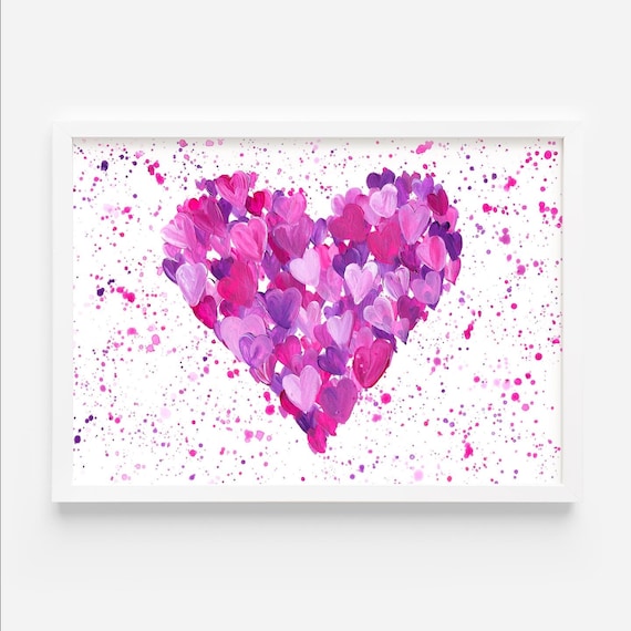 Pink Heart Painting, Original Art, Abstract Heart Art, Colourful Home Decor, Wall Art, Bedroom Decor, Acrylic Painting, Love Heart Art,