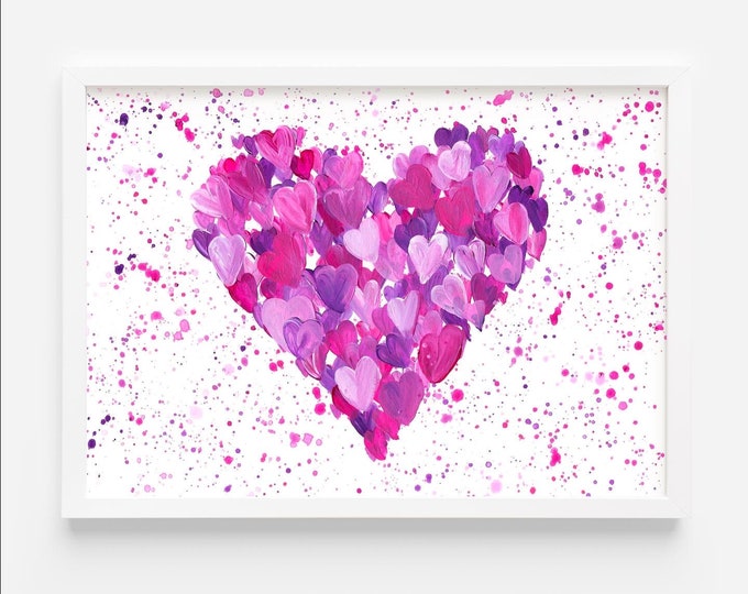 Pink Heart Painting, Original Art, Abstract Heart Art, Colourful Home Decor, Wall Art, Bedroom Decor, Acrylic Painting, Love Heart Art,
