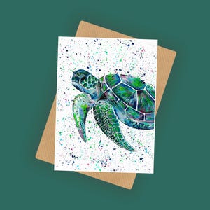 Carte de voeux « Lenny » tortue de mer, A6 10 x 15 cm, carte vierge pour toutes les occasions, carte d'anniversaire, carte-cadeau, carte Sea Life, carte Sea Turtle,