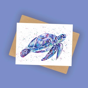 Carte de voeux « Flo » Seatortle, vie marine, thème côtier, carte vierge A6 10 x 15 cm, art animalier, carte bord de mer, cadeau animal marin,