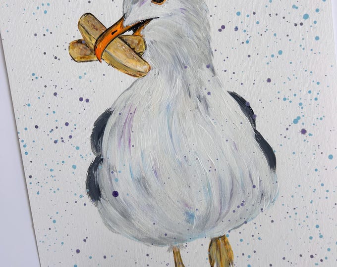 Greedy Sea Gull Hand Painted Original Art, Bird Wall Art, Home Decor