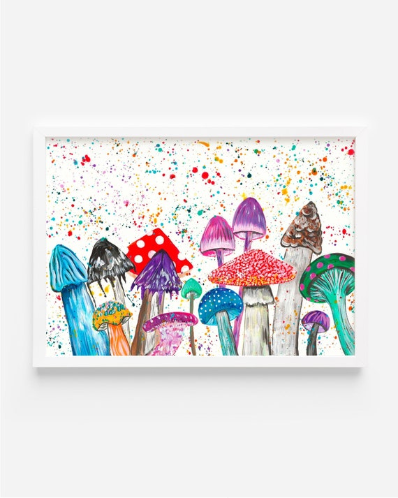 Mushroom Party Painting, Original Acrylic Painting, Colourful Fungi, Quirky Art, Botanical Painting, Bright Wall Art, Nature Decor,