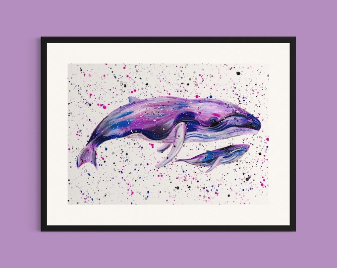 Mum and Baby Whale Art Print
