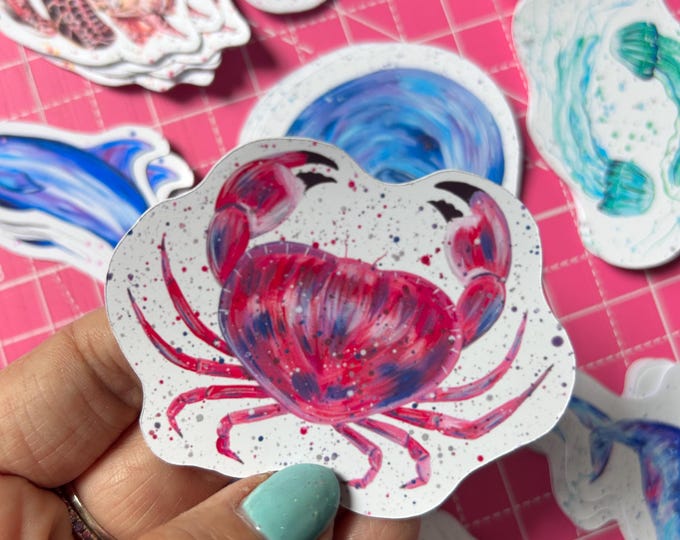 Crab Sticker, Sea Life Decal, Beach Life, Holiday Journal Sticker, Cancer Horoscope, Wildlife Decal, Under the Sea, Ocean Life