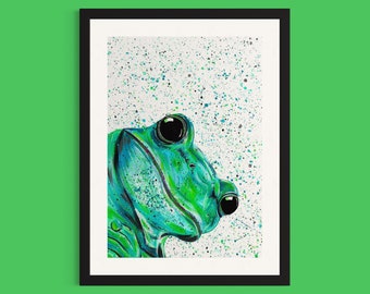 Frog Art Print ‘Monty’, Frog Painting, Quirky Artwork, Animal Wall Art, Cute Frog, Frog Gift, Animal Artist, Acrylic Painting, Colourful Art