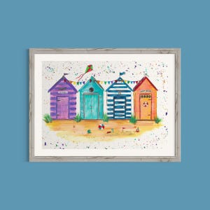 Beach Huts Art Print: Colorful Seaside Coastal Decor