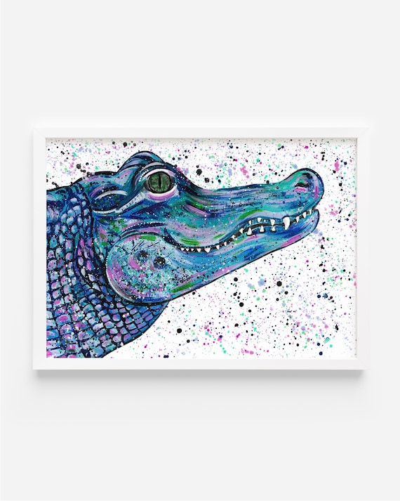 Alligator Original Painting ‘Stevie’, Acrylic Artwork, Wall Art, Colourful Art,  Reptile Decor, Reptile Artwork, Wildlife Painting
