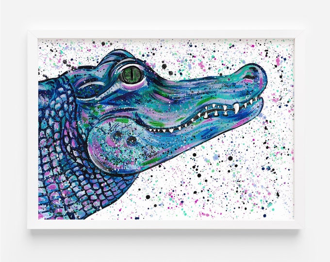 Alligator Original Painting ‘Stevie’, Acrylic Artwork, Wall Art, Colourful Art,  Reptile Decor, Reptile Artwork, Wildlife Painting