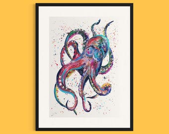 Octopus Art Print &#39;Ollie&#39;: Colorful Ocean Nursery Wall Art