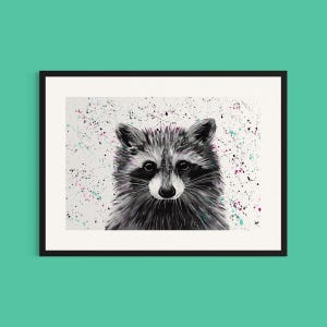 Raccoon Art Print: Colourful Wildlife Painting, Kids Nursery Decor image 7