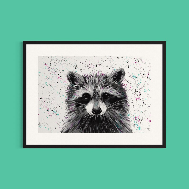 Raccoon Art Print: Colourful Wildlife Painting, Kids Nursery Decor image 7