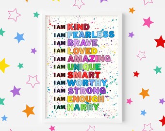 Kids Affirmation Print, Custom Name Decor, Motivational Art, Positive Print, Children’s Bedroom, Boys Wall Art, Girls Decor, Playroom Print,