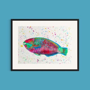 Parrot Fish Art Print: Colourful Sea Life Painting