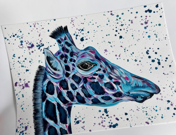 Colourful Giraffe, An Original A4 Acrylic Painting, Safari Animal Painting